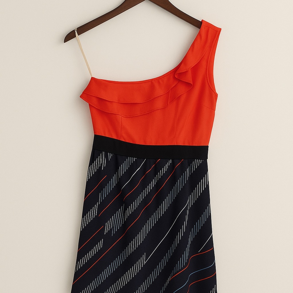 Elegant One-Shoulder Red and Black Dress